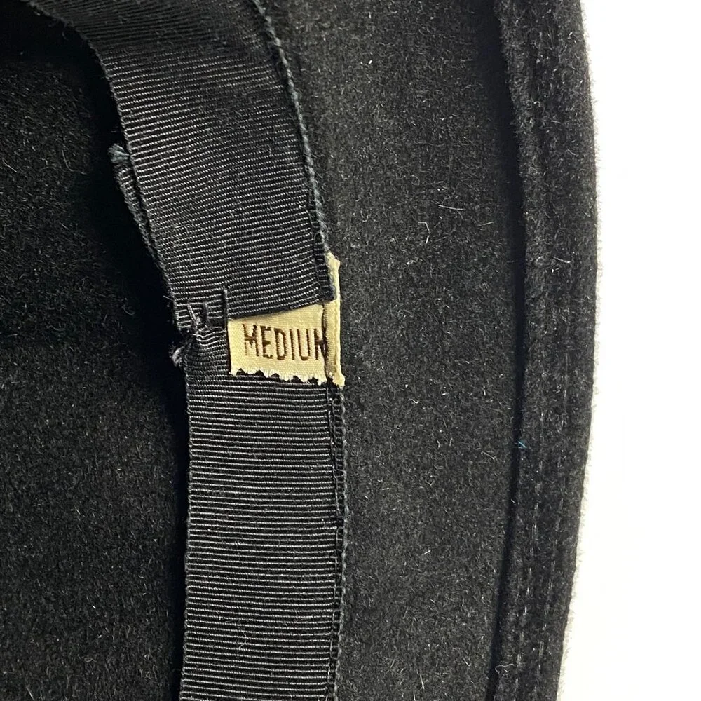 Vintage Peachbloom Velour Merrimac Fur Felt Black Cloche Hat Ribbon Accent